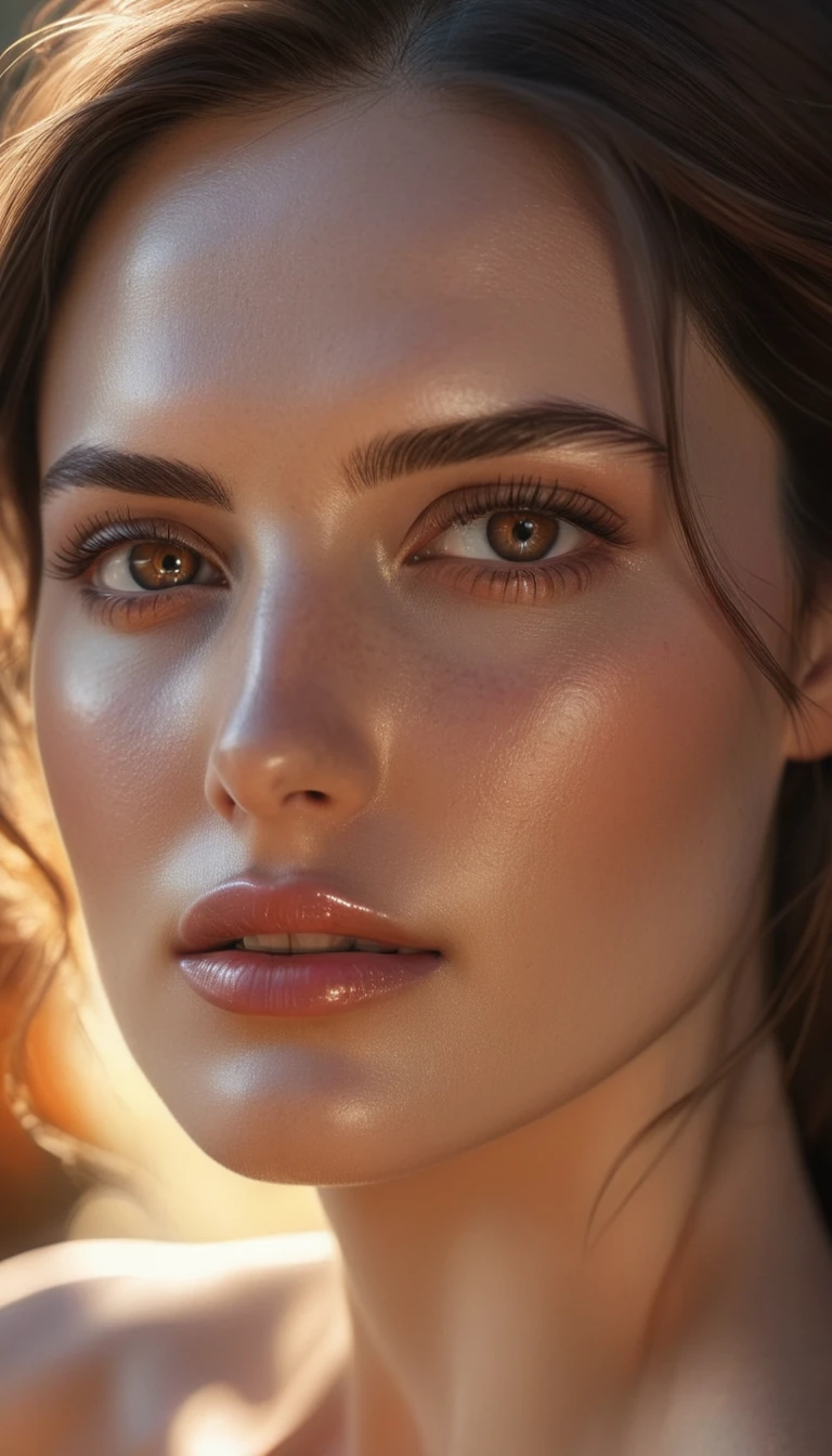 1girl, artistic photography style, warm color scheme, best quality,4k,8k,highres,masterpiece:1.2),ultra-detailed,(realistic,photorealistic,photo-realistic:1.37),HDR,studio lighting,extreme detail description,professional,vivid colors,bokeh a beautiful girl, (best quality,4k,8k,highres,masterpiece:1.2),ultra-detailed, (realistic,photorealistic,photo-realistic:1.37), colorful,vibrant colors,artistic style,smooth,sharp focus,(female:1.1), portrait, sunbeams serve the girl's face, her brown eyes glow from the sun, eyelids are clearly visible.
