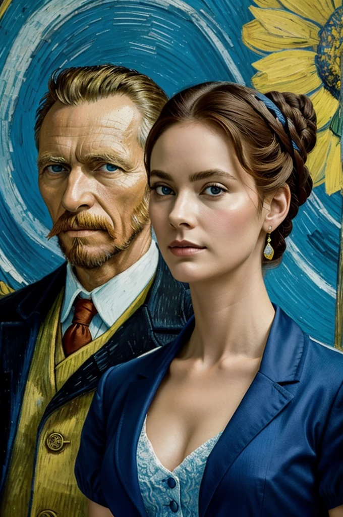 Genera una imagen de elizabeth y mr dar y al estilo de van gogh