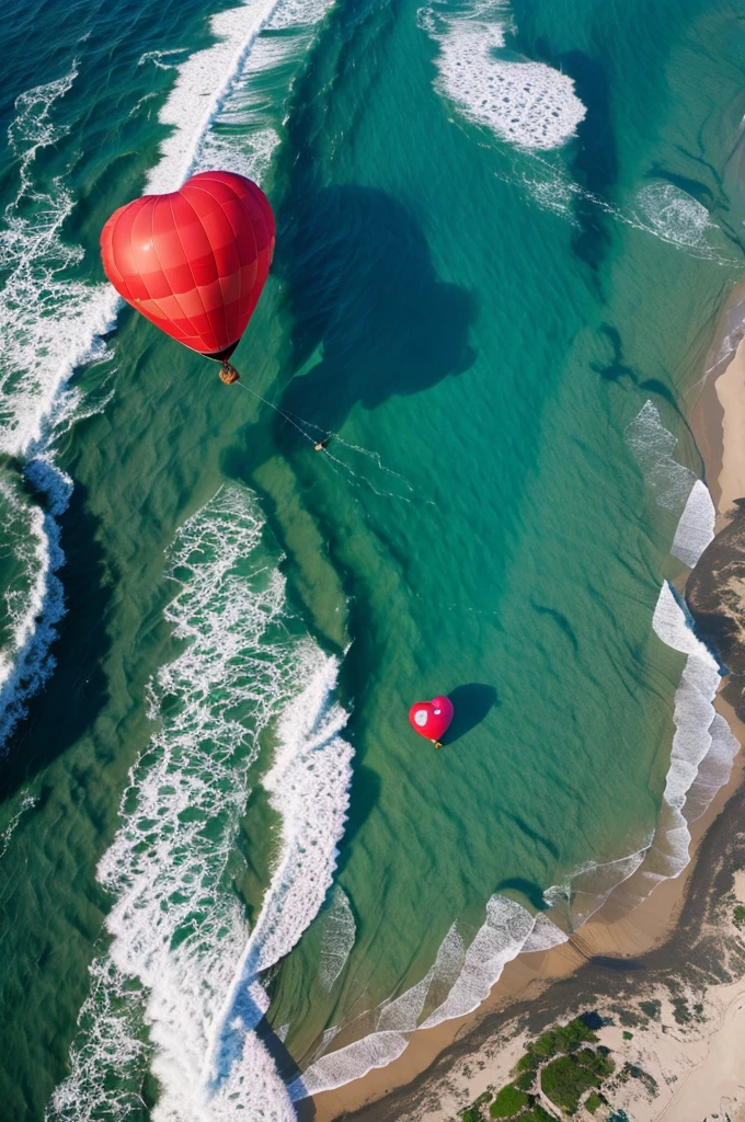 Heart shaped balloon, flying over the sea