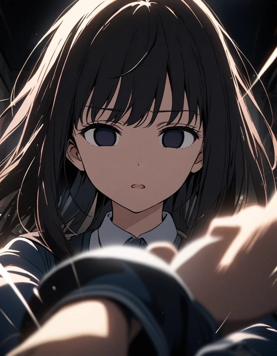 Inoue Takina, (motion lines, ), (cinematic lighting), ( girl, pov, hetero, ), ( empty eyes, ),