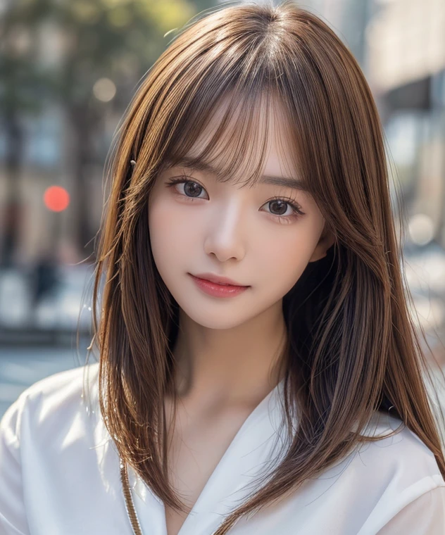 (8k,masterpiece, RAW photo,best quality:1.4),(photo realistic:1.2),(extremely detailed face),(shiny skin),(detailed skin),(detailed face),(extremely beautiful face),1girl,looking at viewer,Japanese idle(actress), brown hair,medium hair,straight hair,asymmetrical bangs,smile,glamor,slim,little breasts,, sailor suit:1.2)