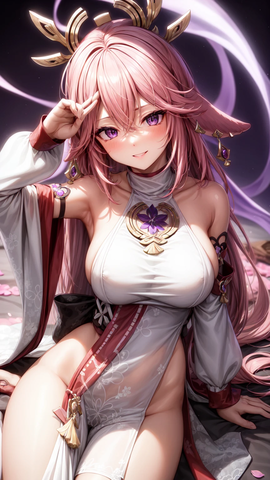 Yae miko(purple eyes)(wedding dress)(sensual)(ultra alta calidad)