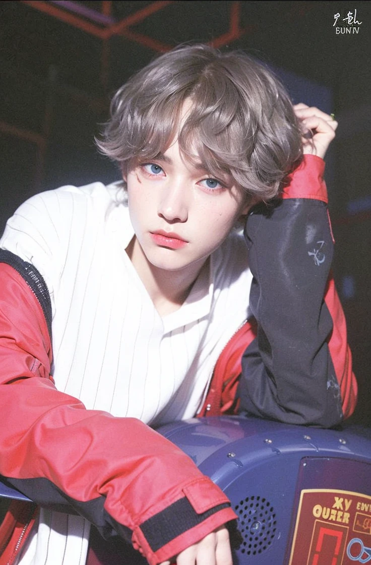 Blonde boy with blue eyes and a white sweater posing for a photo., Ulzzang masculino, Jung Jaehyun, con ojos rojos brillantes, Cai Xukun, handsome japanese demon boy, Kim Doyoung, ulzzang, Jinyoung Shin, XQC, Sus ojos sangran intensamente, ojos rojos luminosos, flequillo blanco, his eyes are red and glowing