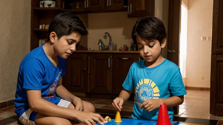 anciano jugando cos sus dos nietos en su casa