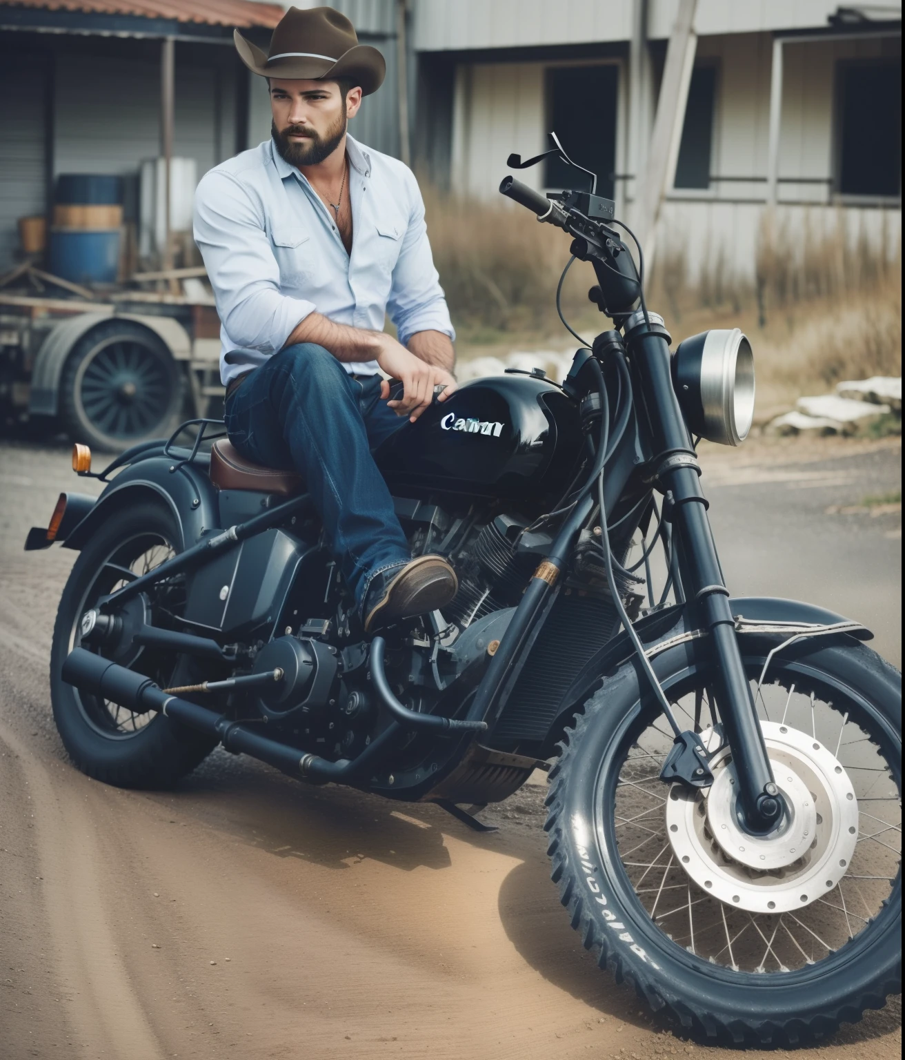 full body shot,(35mmstyle:1.1),analog style,masterpiece,raw,of a (cowboy man:1.10),(detailed eyes:1.10),Exaggeration,Dark Aesthetic,Nostalgiacore,Backlight,light rays magical lighting beams,dust in beam,moody lighting,dark color,Dark Aesthetic,'dark,ominous,haunting,forboding,gloomy,stormy,sinister,shadowy,harrowing',detailed eyes,high detail,realistic,detailed face,insane detail,cinematic shot,cinematic light,strong wind,dynamic pose,RAW,canon r6,wide shot,sharp,dramatic lights,dark,film grain,HDR,realistic skin, pores on skin,depth of field