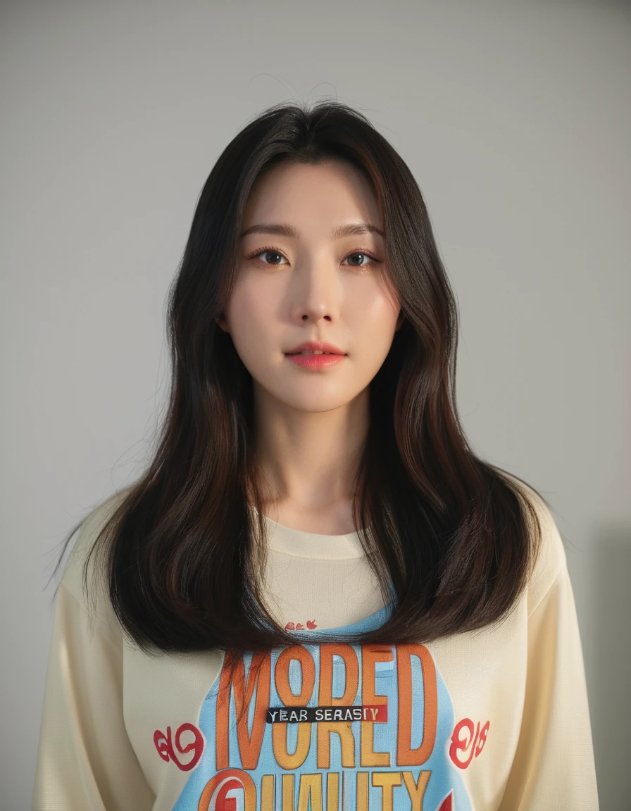 Best Quality, 8k, Masterpiece, (Portrait: 1.3), (photo realistic:1.4), (hyper realistic:1.4), Sharp Focus, looking at viewer, (smoother lighting:1.1), (increase cinematic lighting quality:0.9), realistic lighting, backlighting, light on face, ray trace, (brightening light:1.2), (Increase quality:1.4), sharp detail, (best quality real texture skin:1.4), finely detailed eyes, black_eyes, finely detailed face, 25 year old Korean woman, (white formal_shirt:1.4), (Create an image maintaining the original base model hairstyle:1.5)