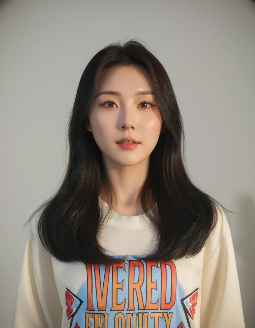 Best Quality, 8k, Masterpiece, (Portrait: 1.3), (photo realistic:1.4), (hyper realistic:1.4), Sharp Focus, looking at viewer, (smoother lighting:1.1), (increase cinematic lighting quality:0.9), realistic lighting, backlighting, light on face, ray trace, (brightening light:1.2), (Increase quality:1.4), sharp detail, (best quality real texture skin:1.4), finely detailed eyes, black_eyes, finely detailed face, 25 year old Korean woman, (white formal_shirt:1.4), (Create an image maintaining the original base model hairstyle:1.5)