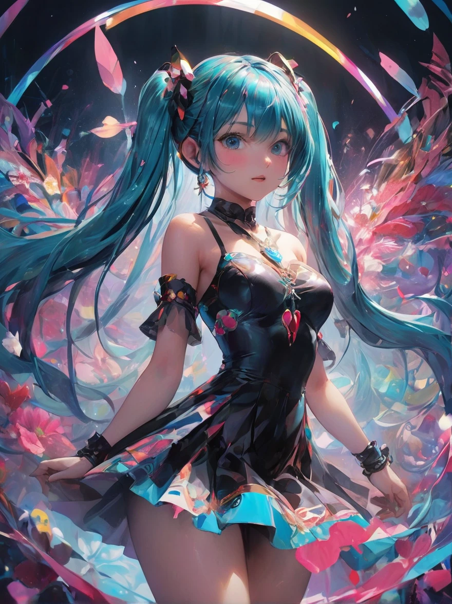 (Highest quality, 4K, 8k, High resolution, masterpiece:1.2), Very detailed, (Realistic, photoRealistic, photo-Realistic:1.37), expressive aesthetics, 1960s counterculture, Brightly colored humanoid, Psychedelic Art, Retro art style, Sharp details, abstract pattern, , , , Background of love, , , Fractal Art, Multicolored neon lights, A unique and trippy perspective, landscape, Hallucinations, a mind-changing experience, Motion Blur, Fluid movement, Synthesizer Sounds, Realistic fur rendering, Rich and vibrant color palette, , Mysterious glow, high contrast lighting, , Both eyes are the same size, One Girl, alone, voluptuous, , , , Wet, Glowing Skin, , , Wrist cuff, , latex, , , Red cheeks, , , , , , Beautiful nipples, , , Pussy, , Shiny rosy lips, Sexy posture, Dynamic pose,Lens flare, Hatsune Miku, , cyan hair, ,Chest compressions,, Pleated skirt, , , , Sex slave, bondage, bdsm, garter belt