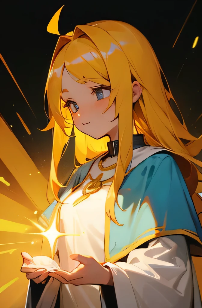 female person healing magic priest cute bright magic world golden hair