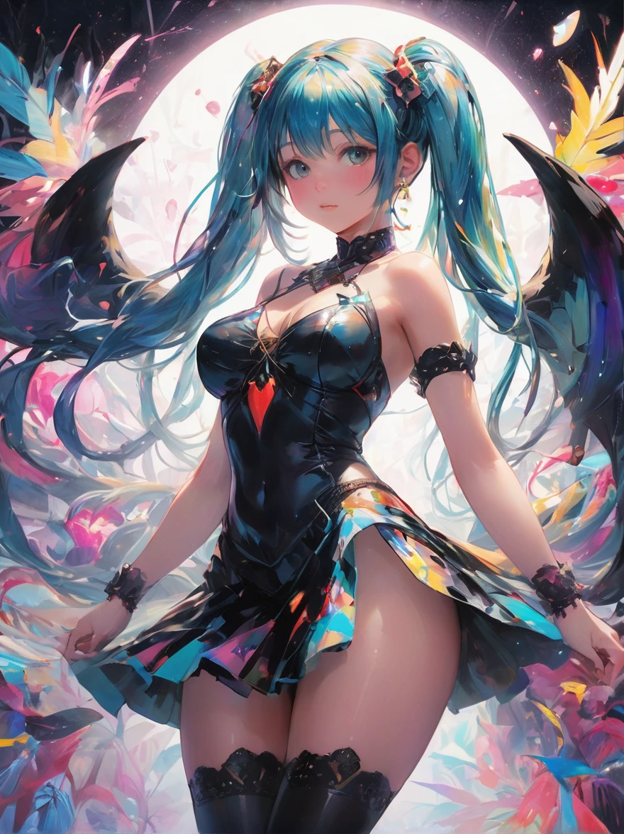 (Highest quality, 4K, 8k, High resolution, masterpiece:1.2), Very detailed, (Realistic, photoRealistic, photo-Realistic:1.37), expressive aesthetics, 1960s counterculture, Brightly colored humanoid, Psychedelic Art, Retro art style, Sharp details, abstract pattern, , , , Love Background, , , Fractal Art, Multicolored neon lights, A unique and trippy perspective, landscape, Hallucinations, a mind-changing experience, Motion Blur, Fluid movement, Synthesizer Sounds, Realistic fur rendering, Rich and vibrant color palette, , Mysterious glow, high contrast lighting, , Both eyes are the same size, One Girl, alone, voluptuous, , , , Wet, Glowing Skin, , , Wrist cuff, , latex, , , Red cheeks, , , , , , Beautiful nipples, , , Pussy, , Shiny rosy lips, Sexy posture, Dynamic pose,Lens flare, Hatsune Miku, , cyan hair, ，Chest compressions，, Pleated skirt, , , , Sex slave, bondage, bdsm, garter belt