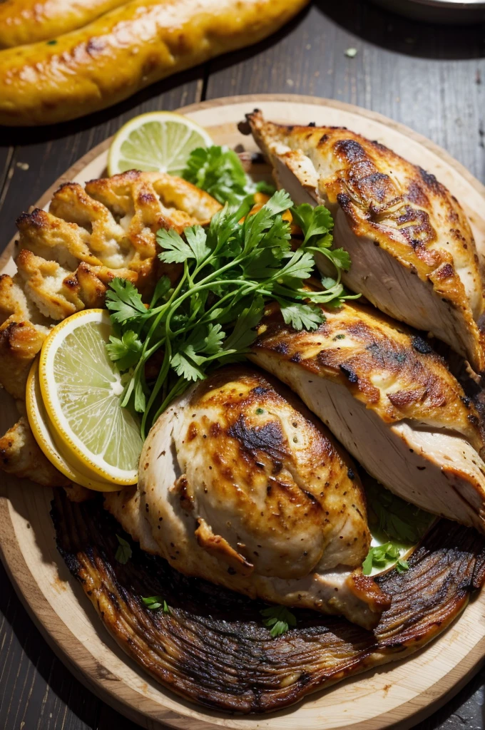 Pollo rostizado, humeante , comida casera 