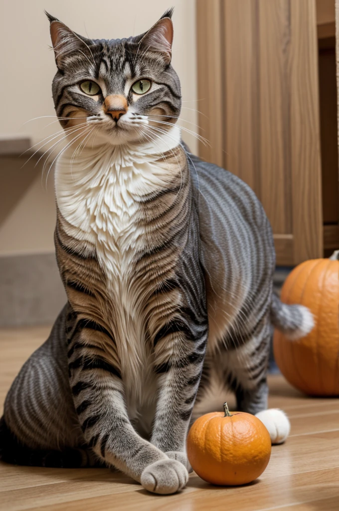 Gata naranjada atigrada con rayas marrones con lazos como los de La gata Marie de aristogatos