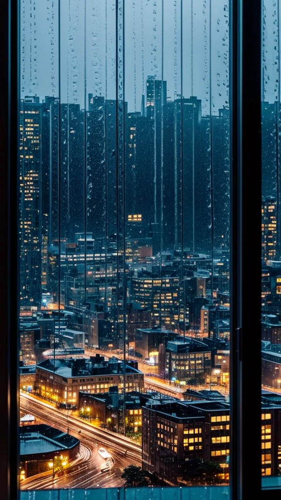 Rainy scenery seen from a window in the city　Night view