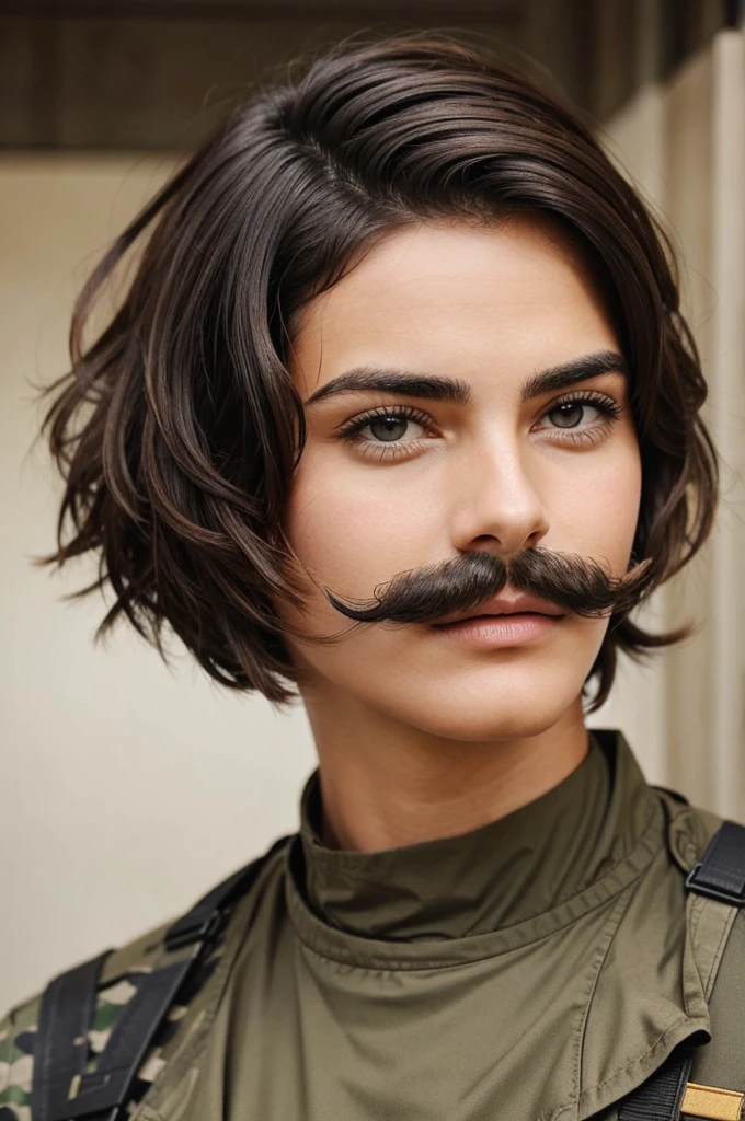 Militry cut hair style with thick mustaches