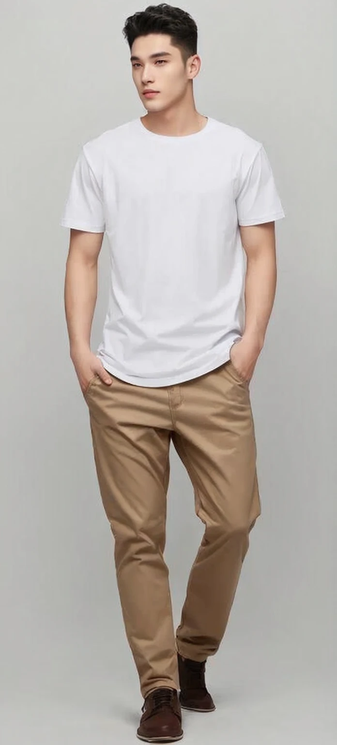 An online store model,Promote white short-sleeves,High quality pants