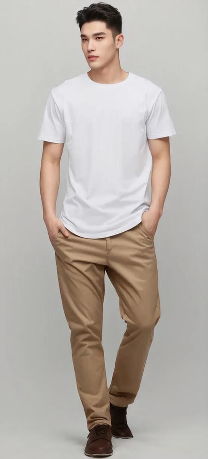 An online store model,Promote white short-sleeves,High quality pants