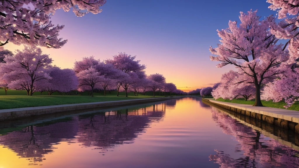 create 3D wallpaper, purple sky cherry blossom sunrise, super realistic, super detail, best quality, high res16K