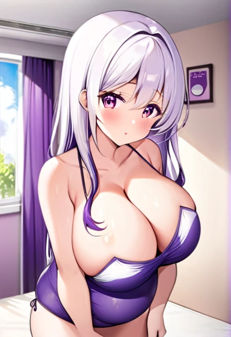 Pregnant women,Pregnant belly,Multiple births,Swimwear,Big Breasts,Large bust,Purple and white hair,Hair Gradient,Long Hair