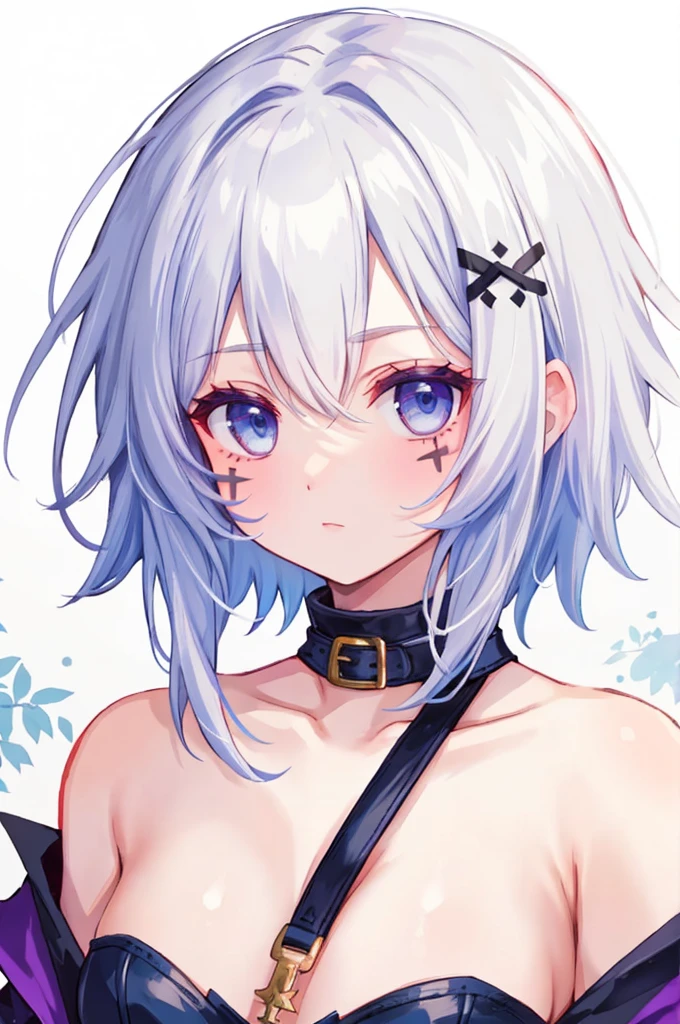 ((best quality)), ((masterpiece)), (detailed), perfect face, barbarian markings, short white hair, blue magenta eyes, (( emo bangs))