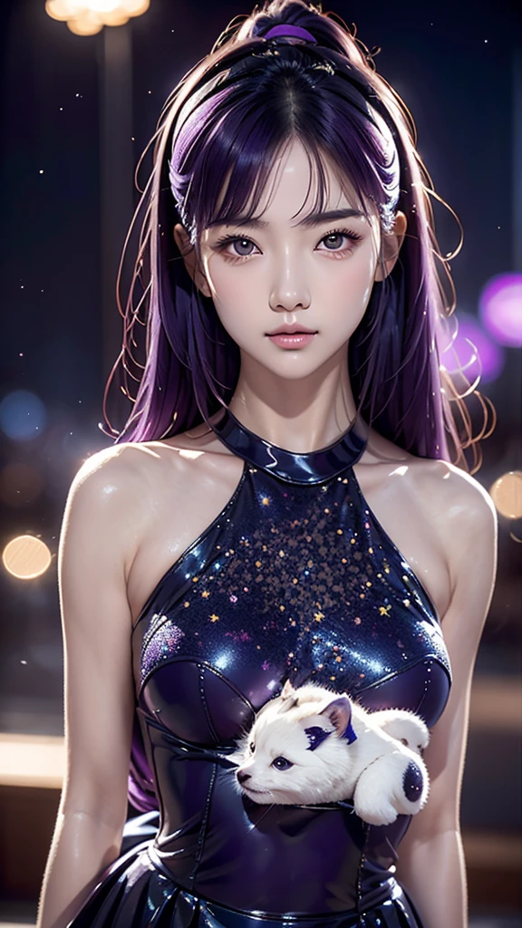 a cute little girl, wearing a latex, cute pose, sadistic smile, in the style of the soft aurorapunk color palette, an anime illustration of her face, she see her ass, hand-drawn animation, charming sketches, soft and bright, hazy romanticism, superplane style, full figure, whte background 1:1--niji 5--expressive style