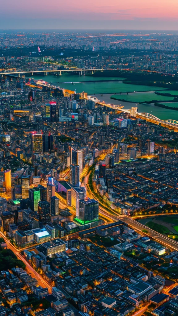a view of a city with tall buildings and a green park, a picture by Naondo Nakamura, unsplash, sōsaku made, tokyo japan,    arafed view of a field of flowers with a sunset in the background, floral sunset, warm beautiful scene, beautiful sunrise, flowers sea everywhere, sunset warm spring, beautiful sunset, magnificent background, vibrant sunrise, beautiful sunset glow, breathtaking landscape, stunning sunset, field of flowers, at sunrise in springtime, sunset glow, beautiful sunrise lighting, flower field, sunset sunrise  tokyo city, tokyo city in the background, tokio, tokyo, japanese city, tokyo prefecture, new tokyo, aerial view of a city, tokyo in the background, bird's eye view of a city