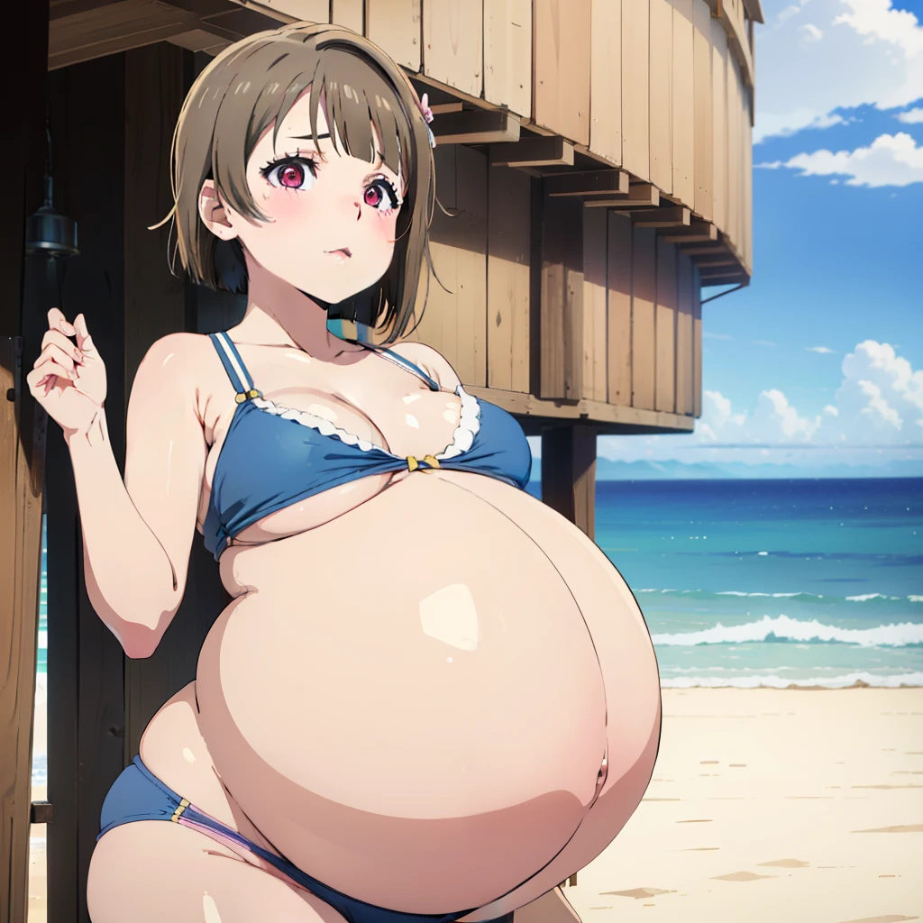 Short hair,Big  Bump pregnant, Japanese , Big , nipple, cum, Big Blue Balloons,16 yl, Big pregnant Belly, Big Pregnant girl, Largest Belly of Pregnant, Huge Pregnancy, background beach,Huge 9 months Pregnancy Belly,huge belly expansion, huge belly girl, pink eyes, Kasumi Nakasu from love live nijigasaki