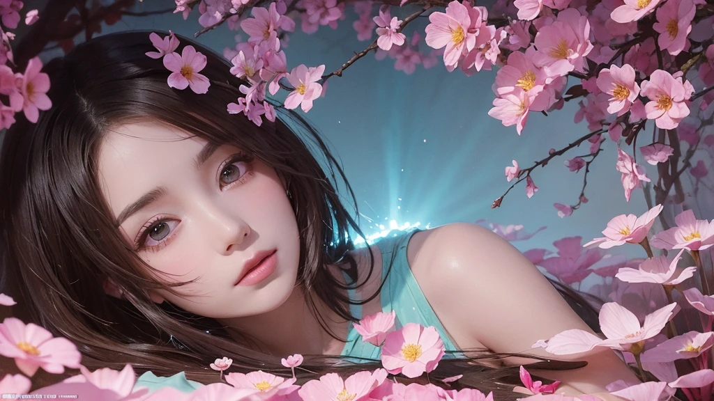 32k, Masterpiece, Highest quality, One girl, Detailed eyes, flower,Sandersonia, Pink and brown style,A dreamy, romantic piece,Pale pink, Mysterious Leaves,A playful arrangement,Fantasy,High Contrast,Ink strokes,explosion,Exposure, Impression of pink and brown tones,Abstract,((Watercolours by John Berkey and Jeremy Mann )) Brush strokes,Negative Space, Tyndall effect,
