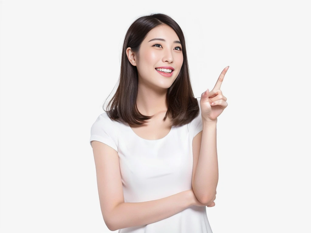 araffe woman pointing up with her finger and looking up, with pointing finger, young Asian woman, pointing, a young Asian woman, pointing index finger, an Asian woman, Asian woman, With index finger, young asian girl, Young woman looking up, Chinese women, pointing to heaven, Asian Woman, She is smiling and excited, beautiful young Asian woman