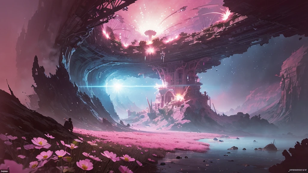 32k, Masterpiece, Highest quality, One girl, Detailed eyes, flower,Sandersonia, Pink and brown style,A dreamy, romantic piece,Pale pink, Mysterious Leaves,A playful arrangement,Fantasy,High Contrast,Ink strokes,explosion,Exposure, Impression of pink and brown tones,Abstract,((Watercolours by John Berkey and Jeremy Mann )) Brush strokes,Negative Space, Tyndall effect,