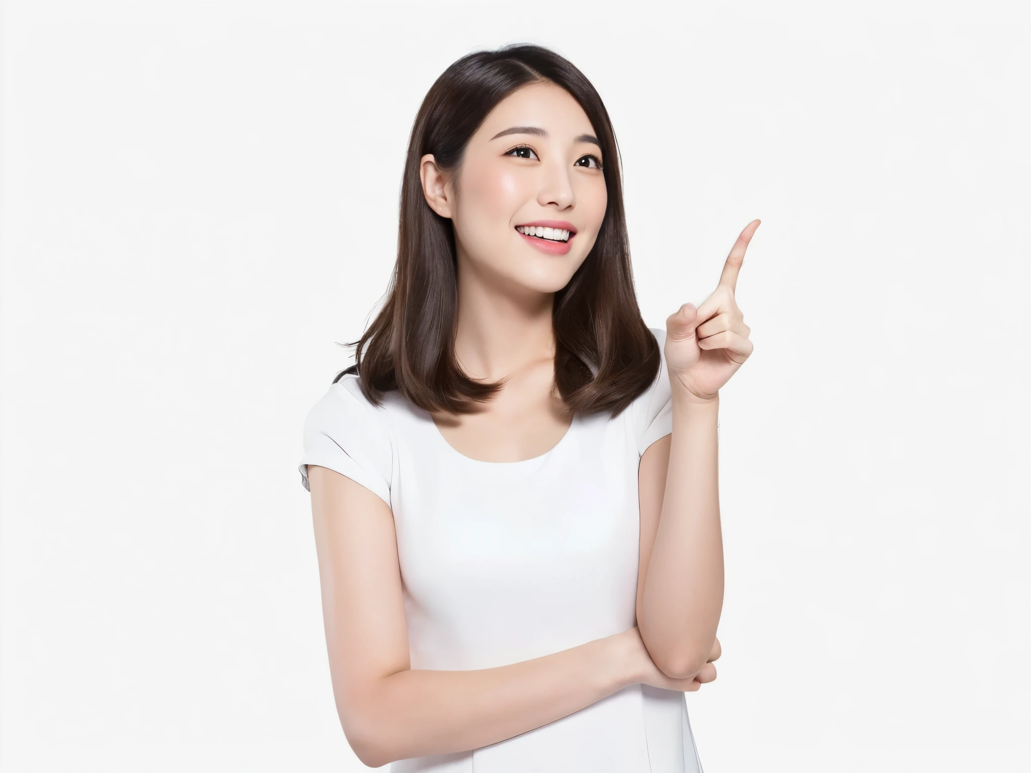 araffe woman pointing up with her finger and looking up, with pointing finger, young Asian woman, pointing, a young Asian woman, pointing index finger, an Asian woman, Asian woman, With index finger, young asian girl, Young woman looking up, Chinese women, pointing to heaven, Asian Woman, She is smiling and excited, beautiful young Asian woman