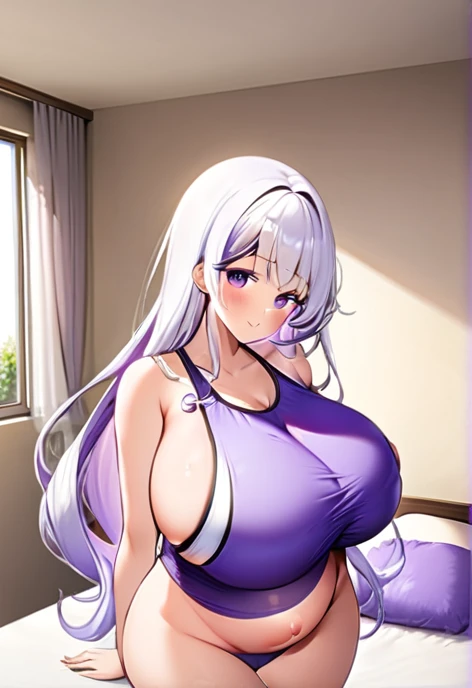 Pregnant women,Pregnant belly,Multiple births,Swimwear,Big Breasts,Large bust,Purple and white hair,Hair Gradient,Long Hair