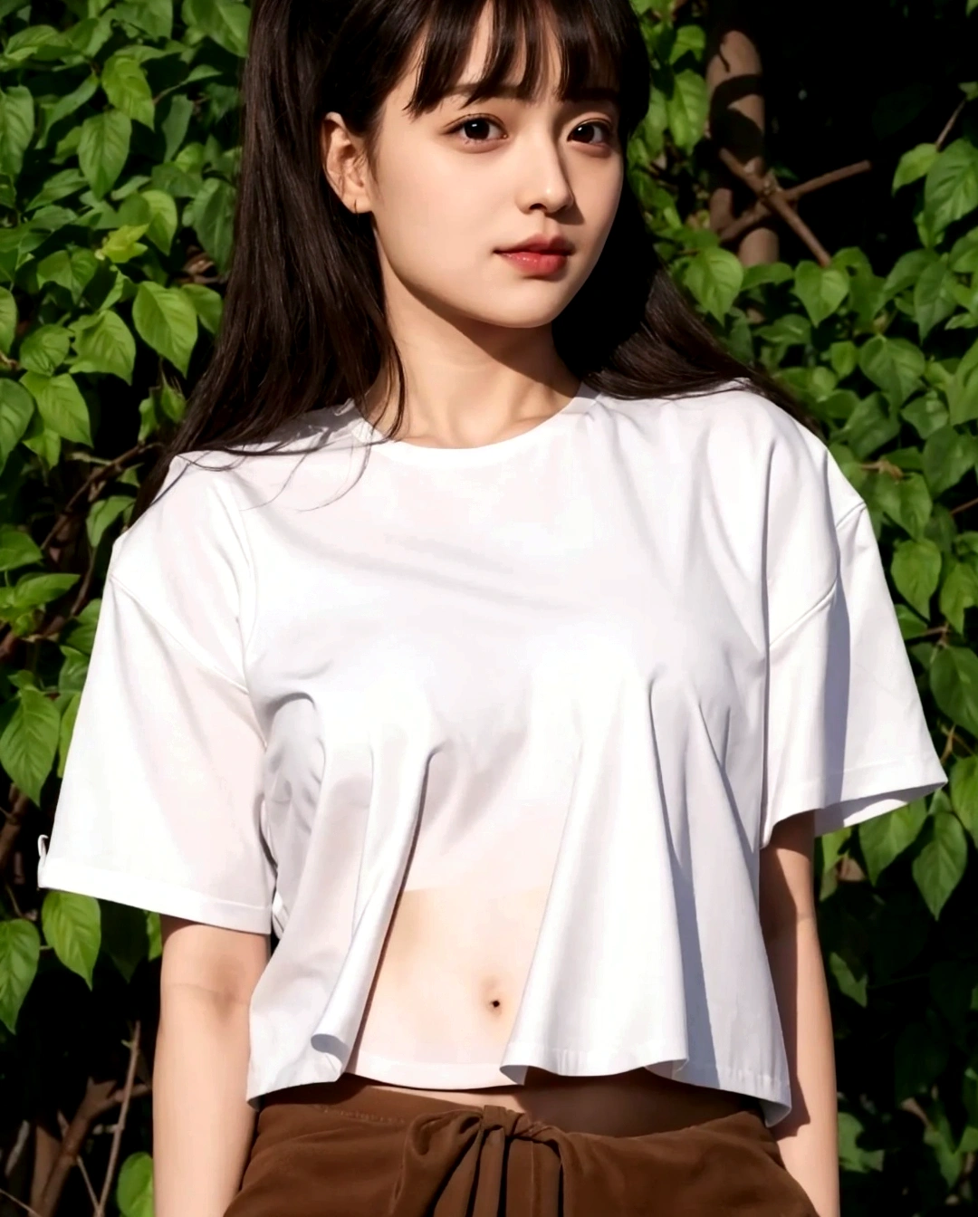 Visible stomach and navel