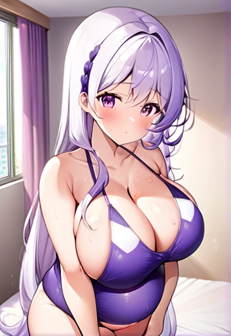 Pregnant women,Pregnant belly,Multiple births,Swimwear,Big Breasts,Large bust,Purple and white hair,Hair Gradient,Long Hair