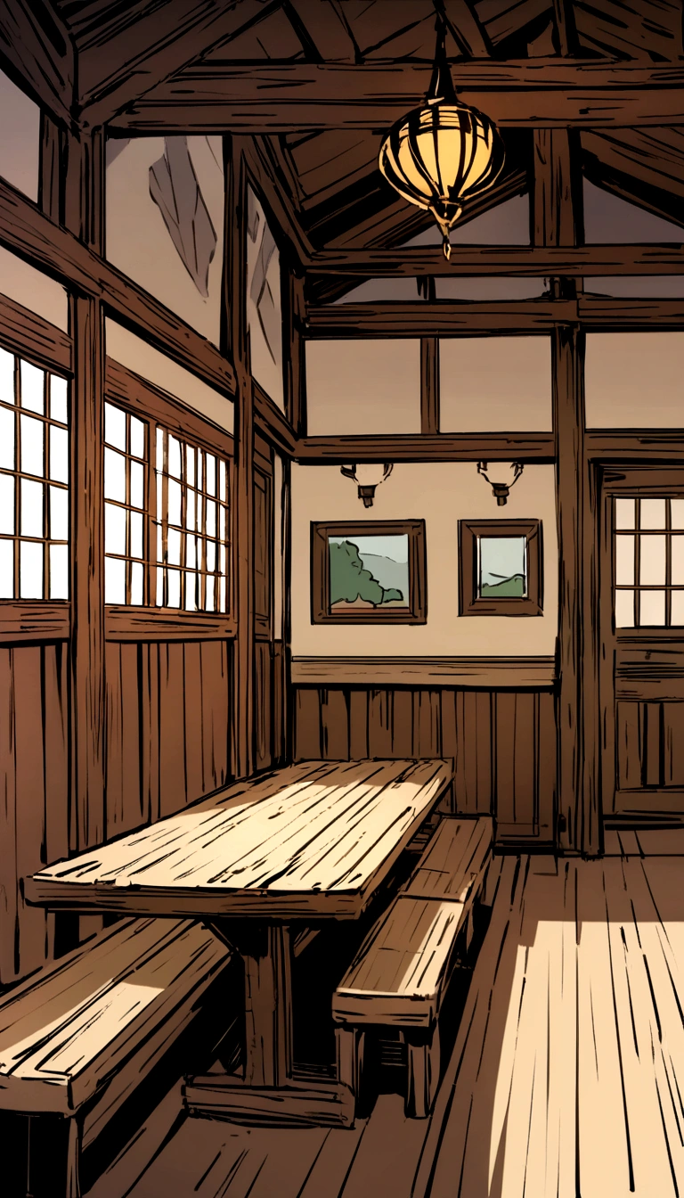Inside the country restaurant Inside a wooden building