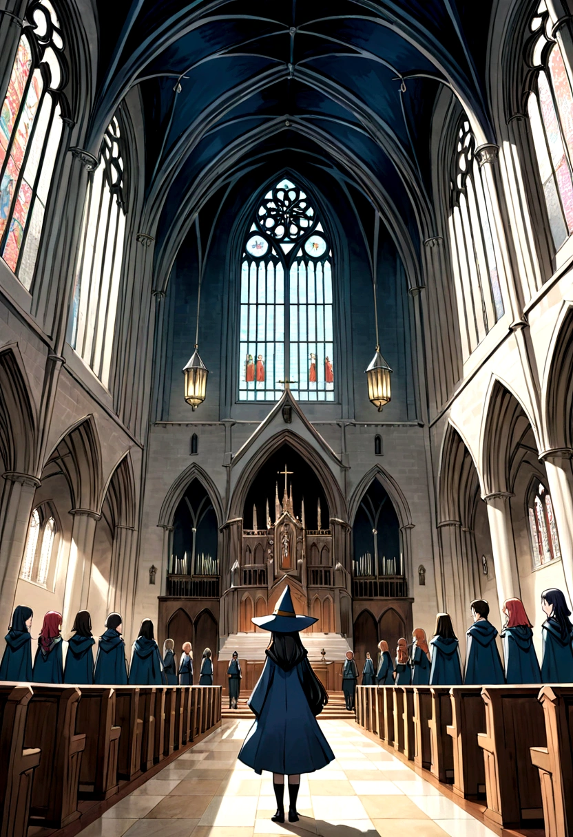 a cartoon of a group of people studen standing in a church, hogwarts castle scene manga, witch academia, color manga panel, manga panel, manga panels, manhwa, manga illustration, in manga style, as a manga panel, manga page, digital manga, colored manga panel, manga art style, fantasy graphic gothic dark novel style, manga cover style, (webcomic), in style of manga