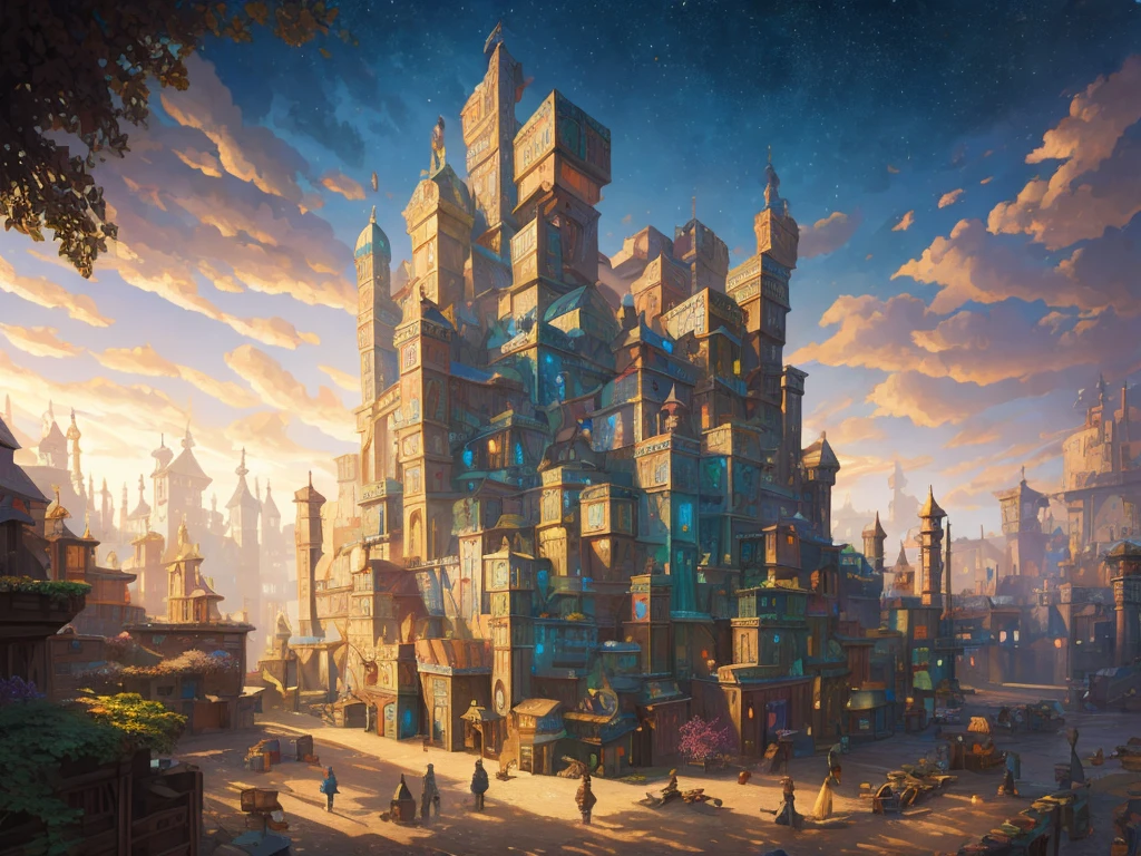 Digital painting of a figure surrounded by intricately crafted cardboard boxes, expertly executed by the talented artist Mike Winkelmann. This mesmerizing piece of detailed matte painting showcases a captivating fantasy art scene, reminiscent of a whimsical 2D game art. The composition is presented in an isometric perspective, transporting viewers into a world where imagination knows no bounds. The boxes, meticulously rendered, create a unique and intriguing atmosphere, evoking a sense of wonder and curiosity. The artist's skillful use of color and lighting adds depth and dimension, bringing the scene to life. Each box tells its own story, inviting viewers to unravel the mysteries hidden within this captivating cardboard realm,no human