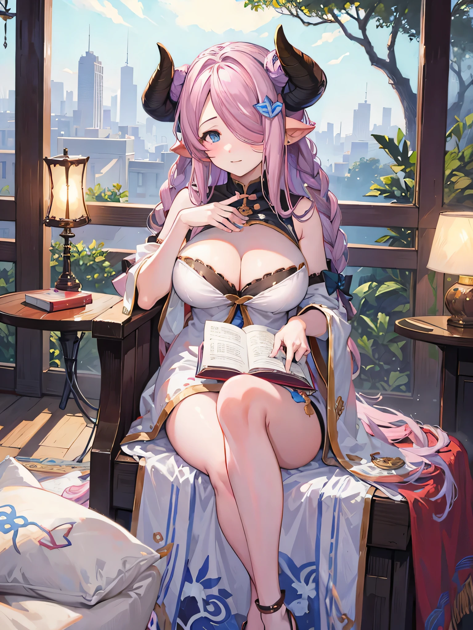 Narmaya relaxing in a reading nook