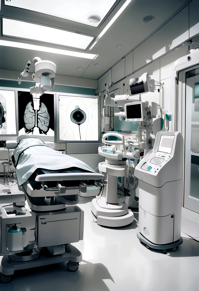 surgery room, operation room, white room, white surgery interior, mri scan, ultrasound images, ct-scan