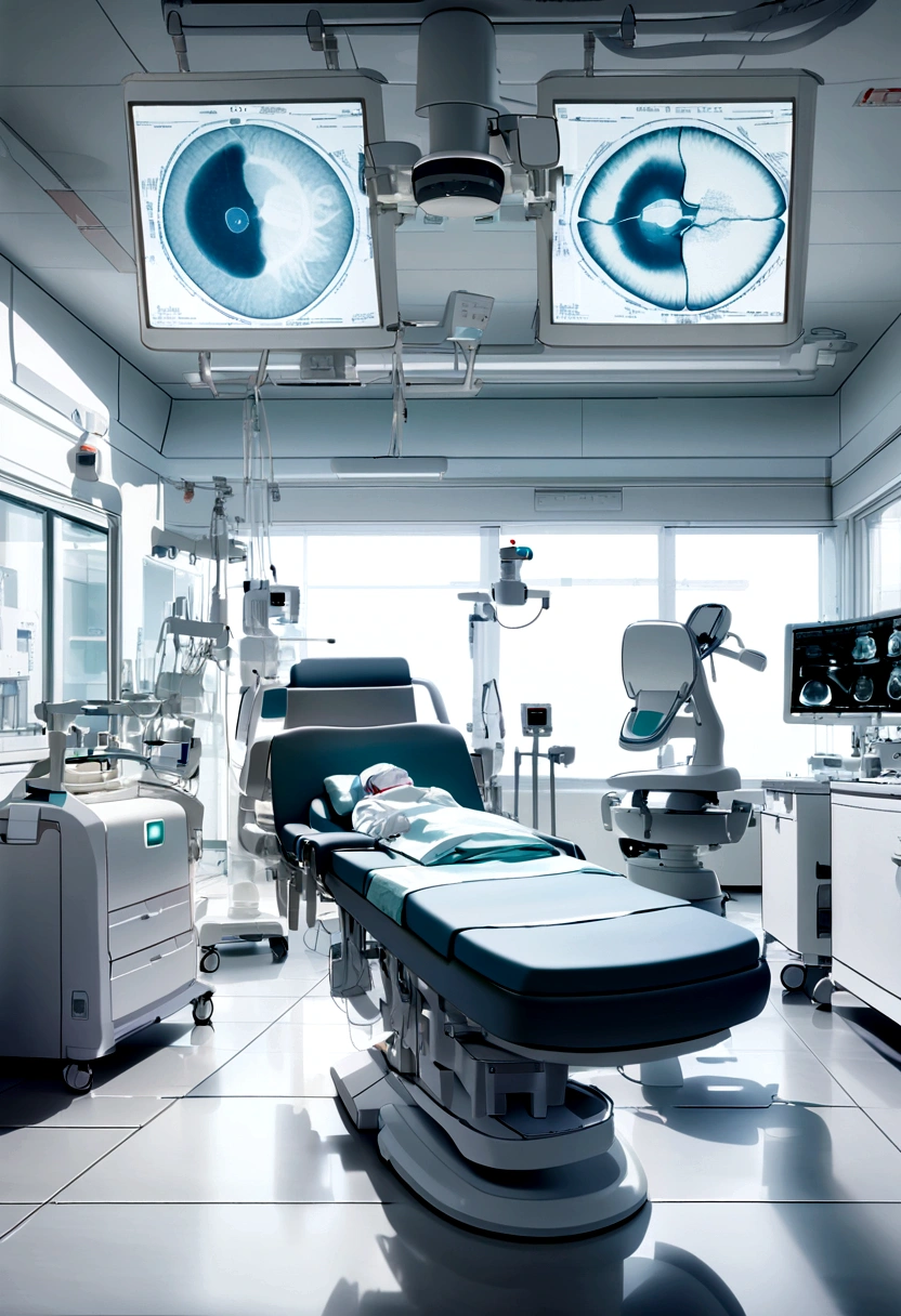 surgery room, operation room, white room, white surgery interior, mri scan, ultrasound images, ct-scan