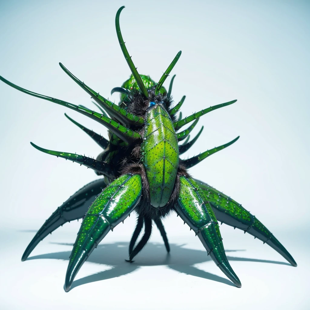 Big Animaly, has green stripes on his skin, blue eyes, starfish mixed with spider, Grassroots, no background