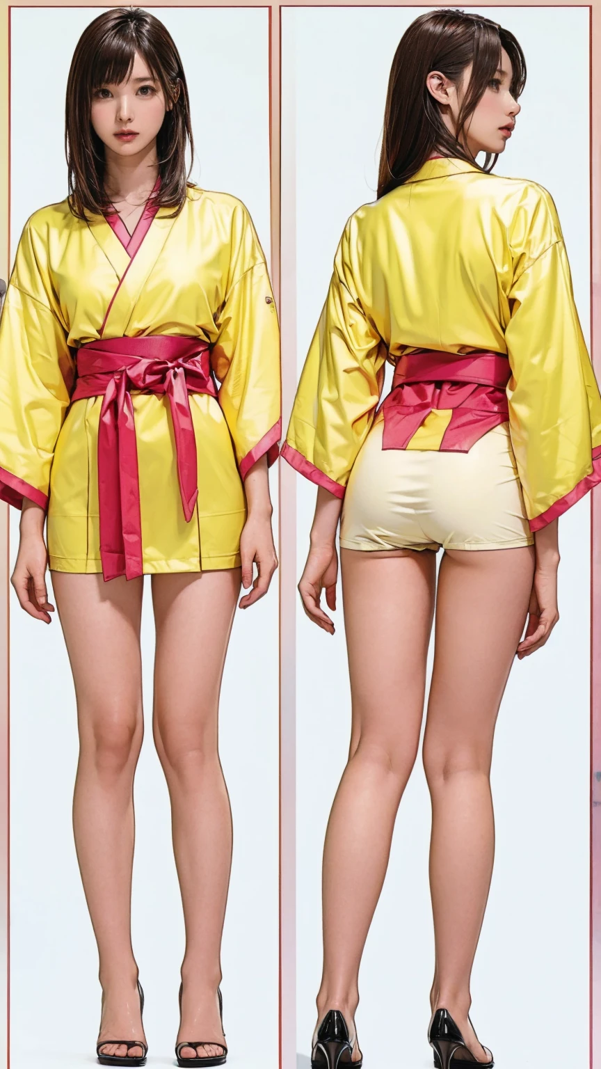 ((masterpiece)),(((Highest quality))),((Character design sheet)),Thin thighs,Long legs,masterpiece, Japanese Kimono, woman, 30 years old, 