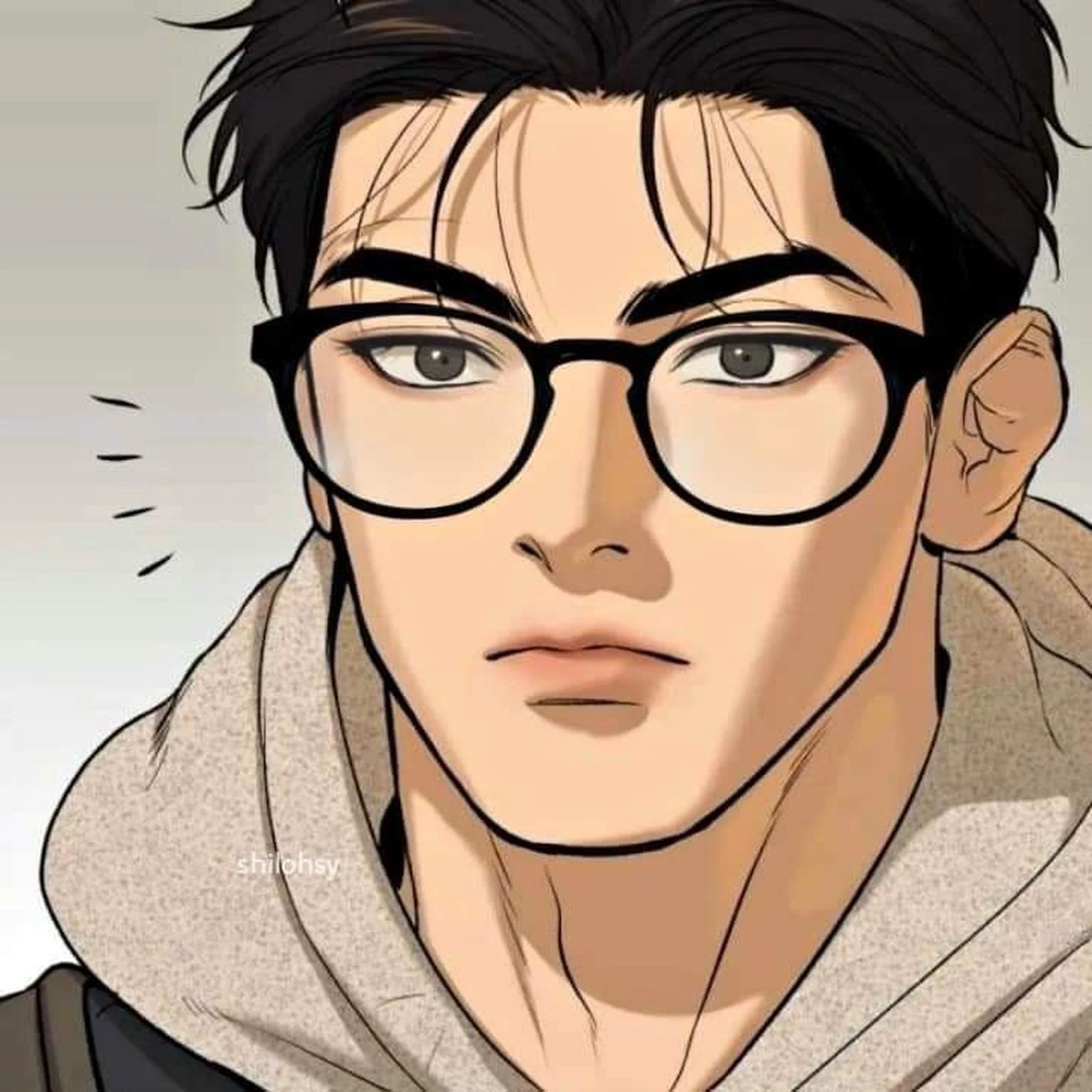 a close up of a person wearing glasses and a hoodie,  handsome man,with glasses, high quality portrait, realistic artstyle, handsome man