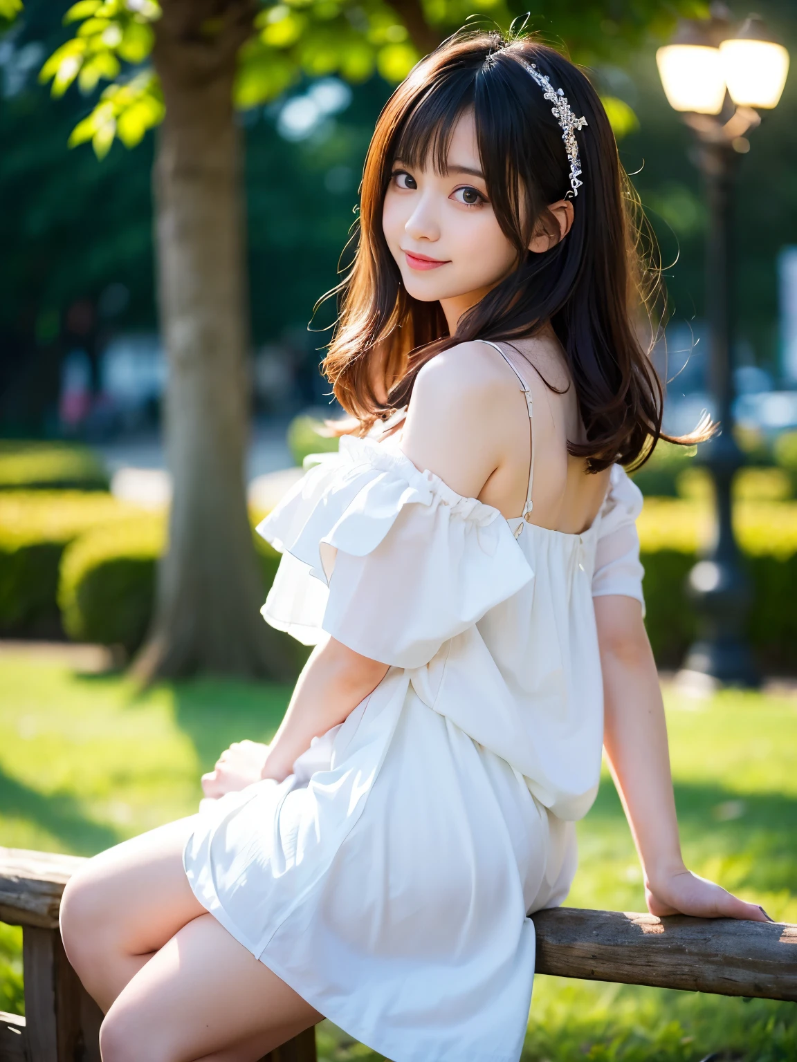 (Best-quality, Masterpiece, Ultra-High-Resolution, (Photorealistic:1.4), Raw Photo, depth of field, professional lighting, perfect anatomy, extremely details), upturned ass, 1girl, the most famous Japanese idol, wearing extremely long casual-dress, looking at viewer, innocent smile, (extremely cute and extremely realistic face like the most popular Japanese idol, ((extremely cute and extremely realistic big-eyes)), extremely cute and extremely realistic hair), ((((extremely cute and extremely realistic skins))))