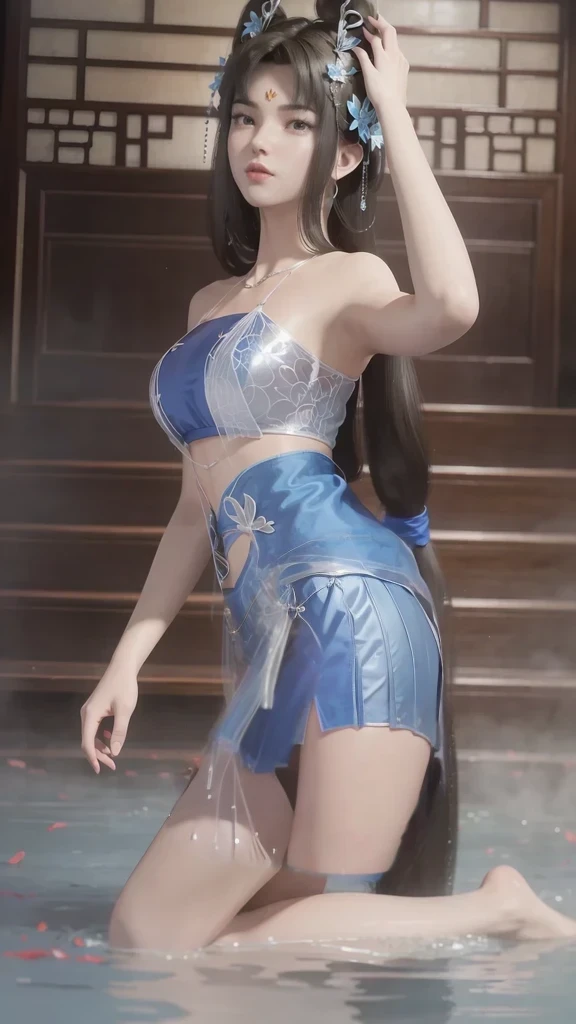 Blue Skirt,Blue long skirt,Completely covers the thighs,Tulle skirt
