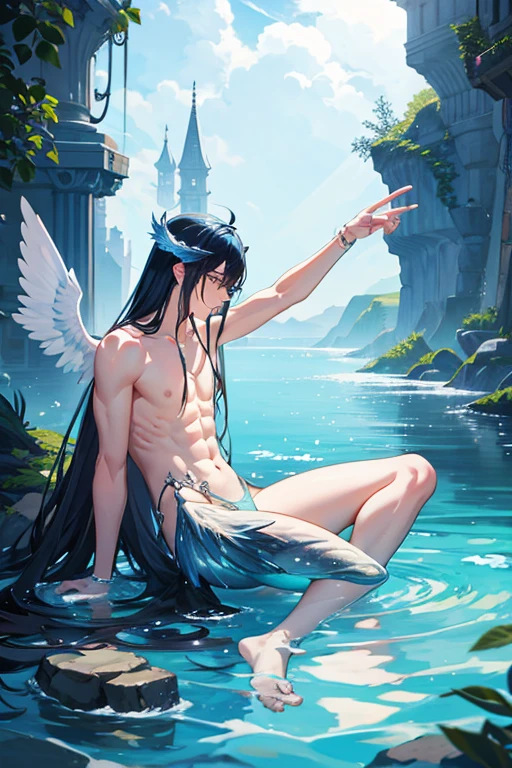 fallen Angel male Playing with Mermaids