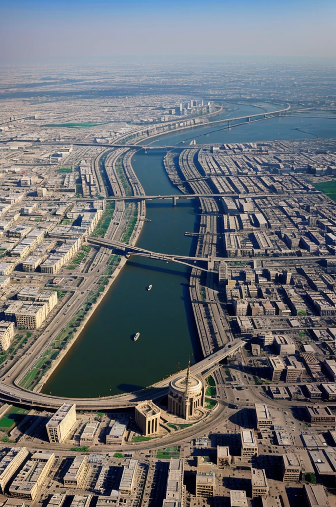Aerial view of Baghdad, highlighting the Central Bank of Iraq.
