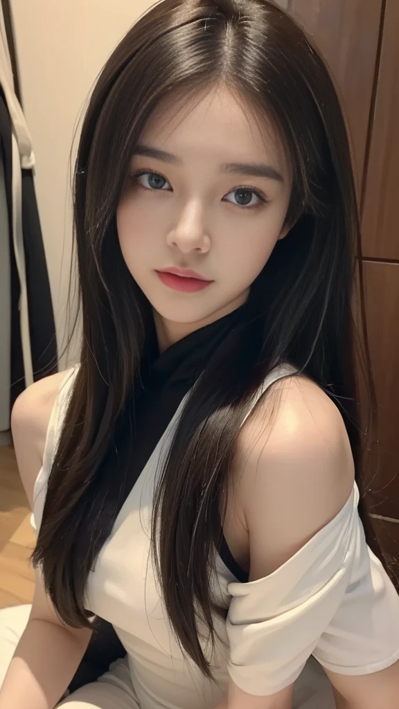 ((Best quality,High Detail,Focus accurately,masterpiece:1.5)), 18-year-old girl,Full body image:1.5,(Spandex bodysuit pants:1.5),Soft shoulders and neck,Exquisite appearance,Clear facial details,Long hair,Perfect body