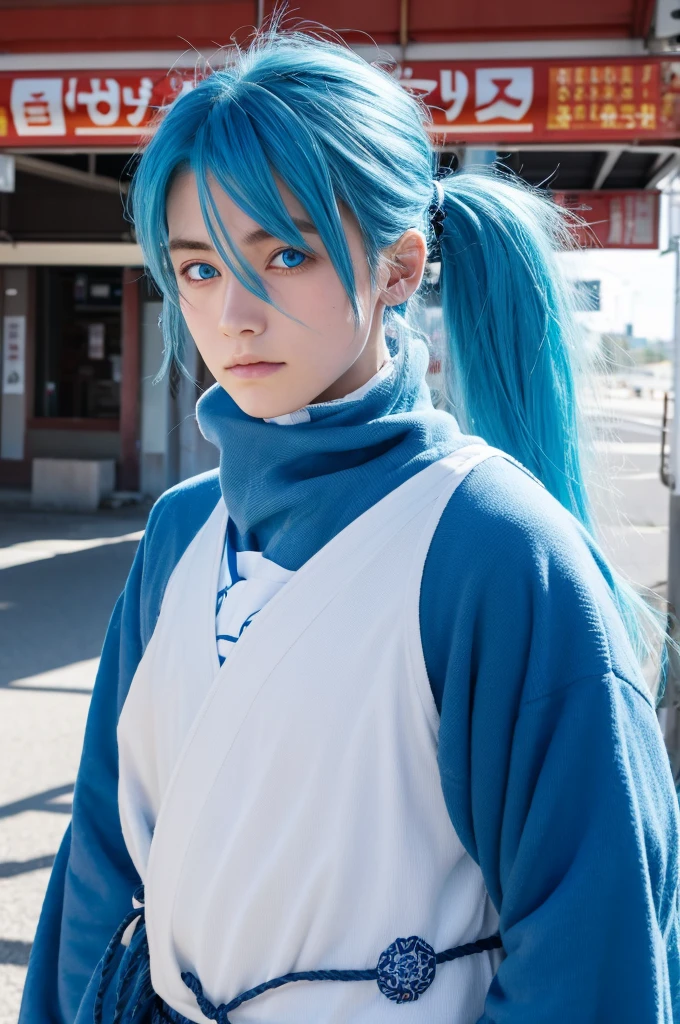 Blue-haired boy　Blue Eyes　Strong Kansai feel　