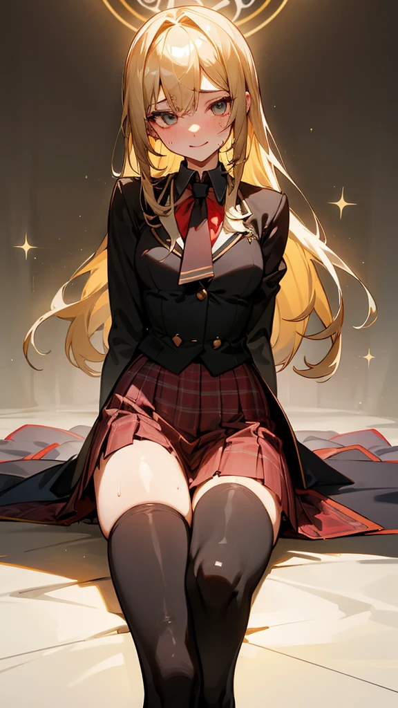 High School Girl Blazer、 uniform、Red checked knee-length skirt、Long skirt、JK Style、Jacket、smile、Knee-high socks、Thigh-high socks、pantyhose、Great beauty、So cute、Malaise、Rare beauty、Black dark eyeshadow、Good skin radiance、Straightening iron for long hair、Dark Gothic Makeup、暗いsmile、The beauty of fragrance、Stained Glass Background、masterpiece、Highest quality、See 5 books、Sweat glistening on my chest、Sweat glistening on the face、Small breasts、Blonde、Age: 19、Slightly slim、Mysterious look、Sad look、Golden Hair、Sweating profusely all over the body、Lots of sweat on thighs and light、Shiny thighs、There is a lot of sweat glistening on my thighs、Copious sweat glistens on the thighs、Sweating profusely、Gal、The Face of Japan、Captivating look、Thin thighs、I&#39;m playing the guitar、I have a guitar、Sing a song enthusiastically、I&#39;m playing the guitar in a band、I&#39;m playing the guitar chords、Background of the live music venue、Sing a song、Open your mouth、Live house scenery、Mike stand、Glamorous live stage、Dynamic Angle、Platform boots、Are standing、Hime cut hair、Gothic Lolita 、