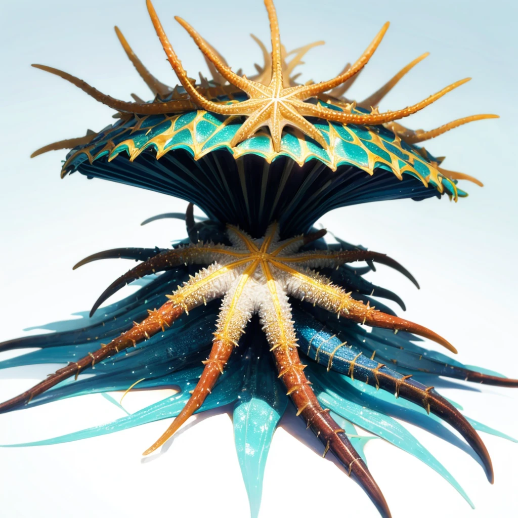 Big Animaly, has gold stripes on his skin, blue eyes, starfish mixed with spider, Grassroots, no background